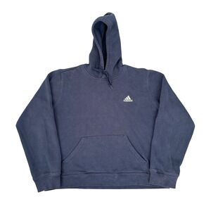 Vintage Adidas Navy Blue Logo Hoodie Sweatshirt Pullover Athleisure Womens XL